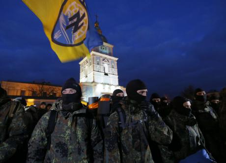 January 2015: new members of Azov take an oath of allegiance in Kyiv before setting off for the front. (c) Sergei Chuzavkov / AP / Press Association Images. All rights reserved.